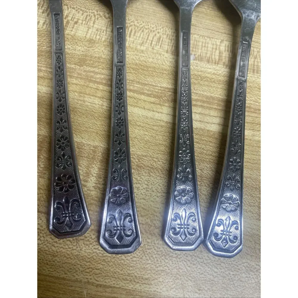 Set (4) Interpur FLORENZ Stainless 8 Petal Black Textured Flatware Korea Spoons